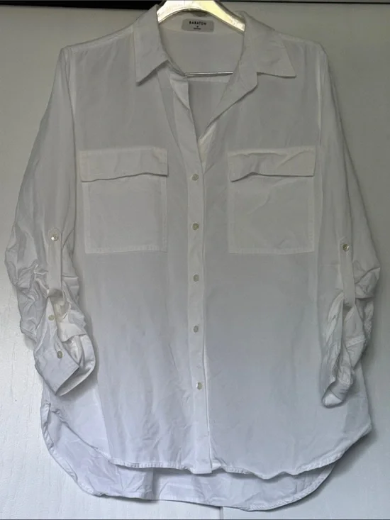 Babaton Aritzia White Roll-Tab Button-Down Shirt - M