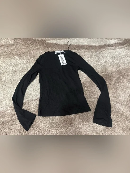 Weekday Annie super soft long sleeve boat neck top in black