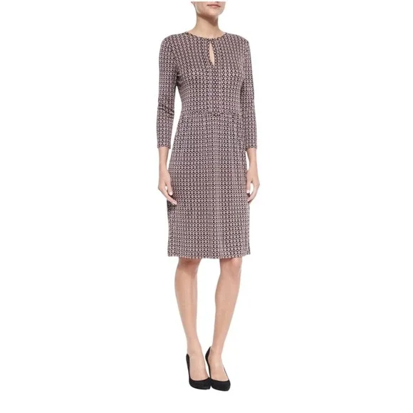 Tory‎ Burch Silk Jersey Dress Women Small Navy Orange Geometric Keyhole 22152495