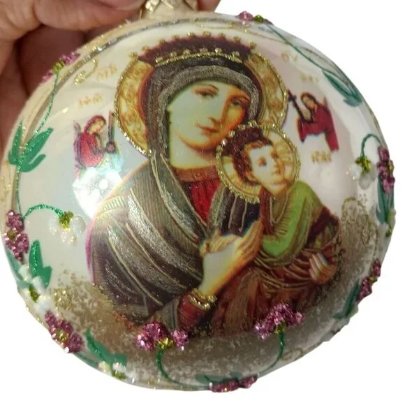 Klassics Our Lady Of Perpetual Help Glass Ornament With Glitter Accent 10cm