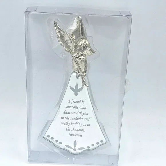 ​Pewter Angel Mirror Ornament Suncatcher A Friend Is Someone Who Dances Quote