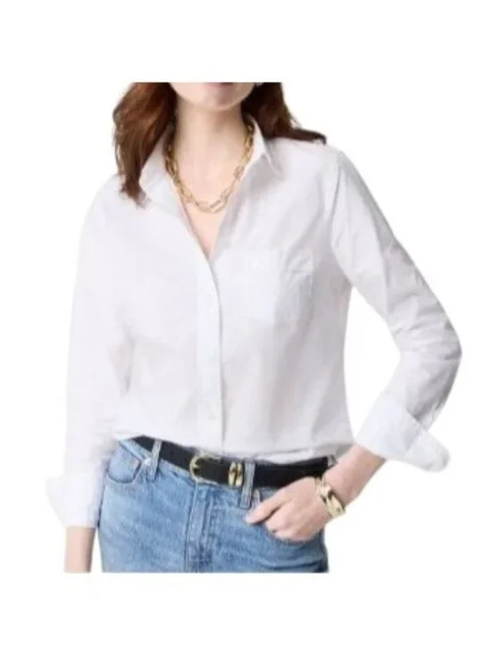 NWT J.Crew Factory Button-Up Shirt Sz M White Cotton Poplin Preppy Lightweight
