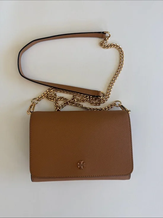 Tory Burch Tan Leather Crossbody with Gold Chain Strap