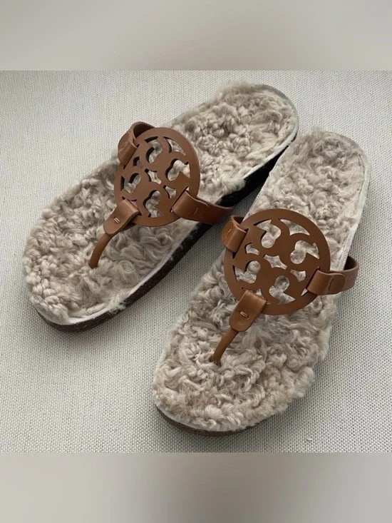 Tory Burch Miller Cloud Shearling Thong Sandals