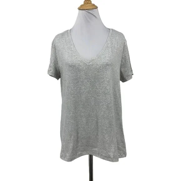 Eddie Bauer Sleepwear V Neck Tee Womens S Small Gray Short Sleeve Stretch Shirt
