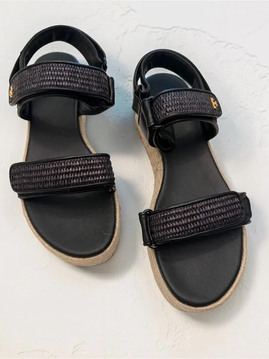Tory Burch Black Woven-Strap Espadrille-Inspired Sandals