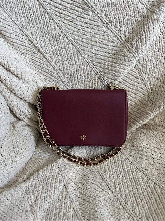 Tory Burch Burgundy Leather Chain Crossbody Bag