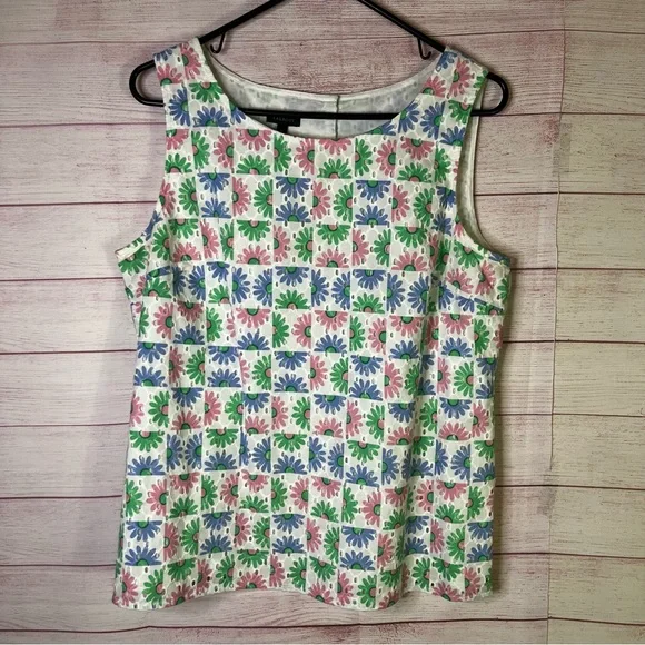 Talbots Floral MultiColor Eyelet Tank Top‎ Side Medium