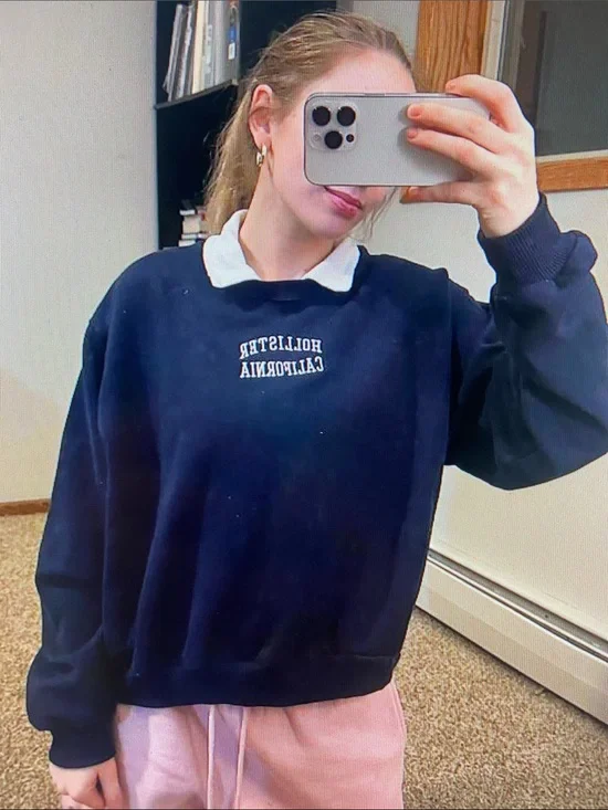 Hollister Navy Crewneck Sweatshirt with White Script