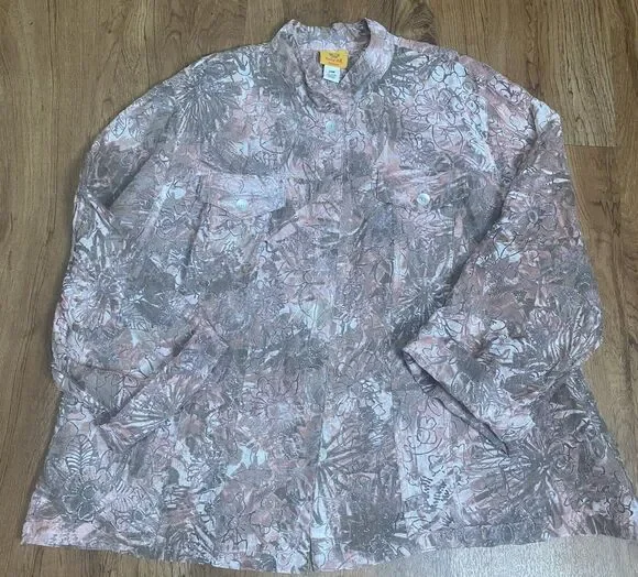 Ruby Rd Women’s Top Multicolor 3/4 Sleeves Sheer Floral Bling Button Up Size 24W