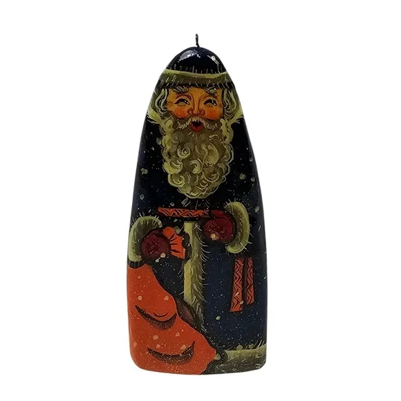 Russian Hand Painted Wood Santa Claus Ornament Signed Folk Art Father Christmas