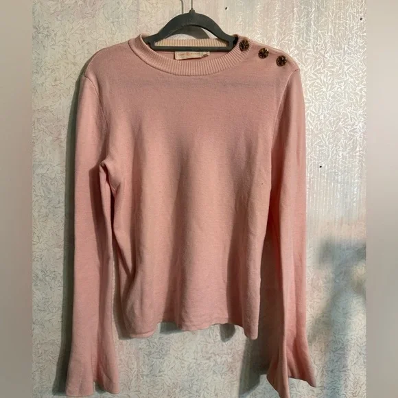 Tory Burch Kimberly merino wool sweater featuring embellished flare cuffs.  S/P