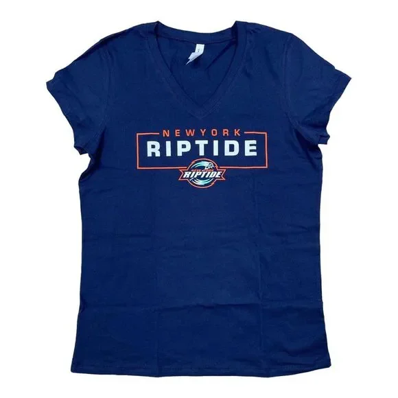 New‎ York Riptide Lacrosse V-Neck T-Shirt Women's XL Primary Logo Navy Tee NWT