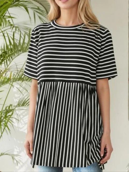 New Heimish Black Striped Babydoll Top