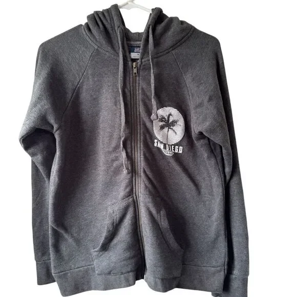 Women's Medium San Diego Print Full Zipper Hoodie Sweater Gray Front Pockets