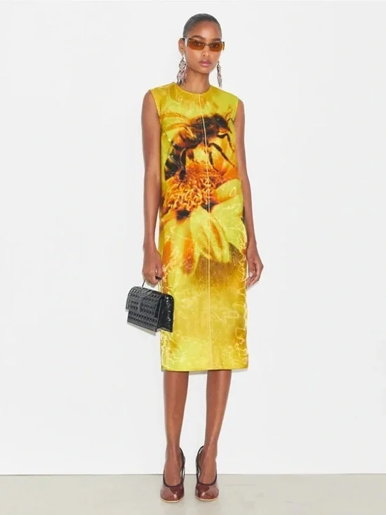 Tory Burch Yellow Bee Organza Print Dress