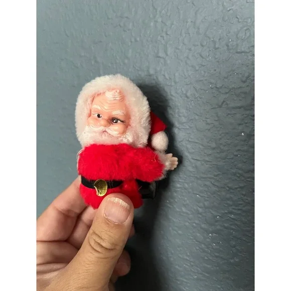 Vintage Santa Claus Clip‎ On Christmas Ornament Red Fuzzy Korea Retro Holiday