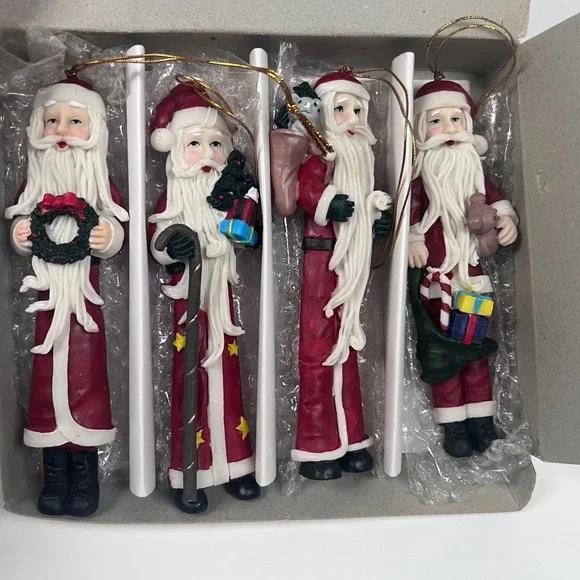 Set of 4 Slim Santa Claus Christmas Ornaments VTG Hanging Decor Resin St.‎ Nick
