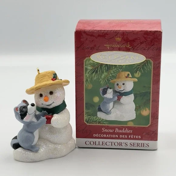 Hallmark Keepsake Snow Buddies Ornament 2001 Snowman & Raccoon Vintage Christmas