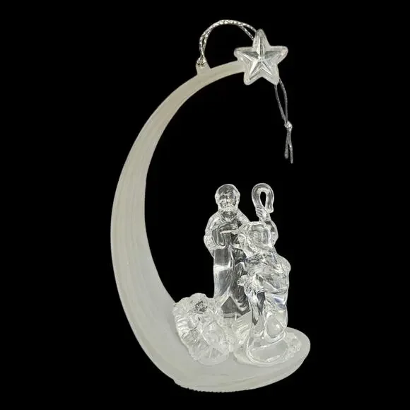 Nativity Scene Christmas Ornament Frosted Clear Acrylic Crescent Moon Star 5