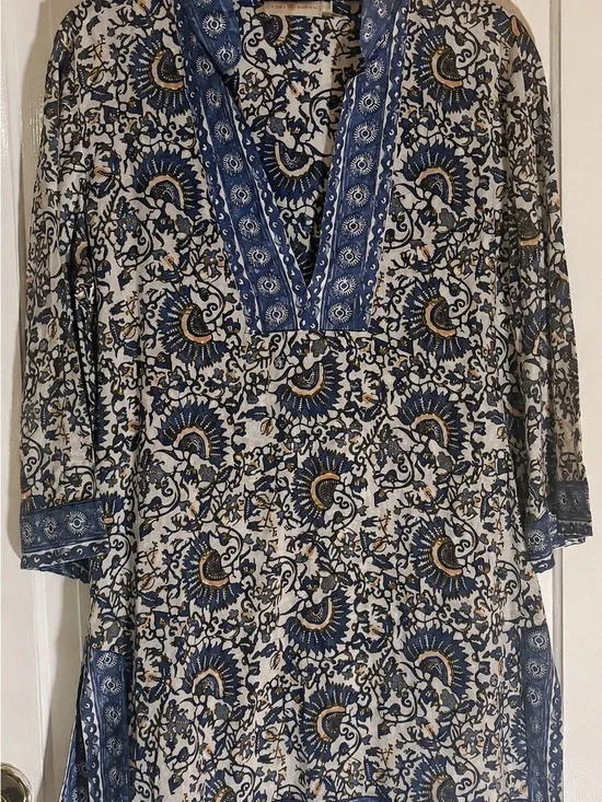 Tory Burch Boho Tunic Cover-Up Blue Floral Print Size S