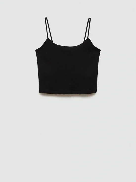 Mango Black Cropped Spaghetti-Strap Camisole