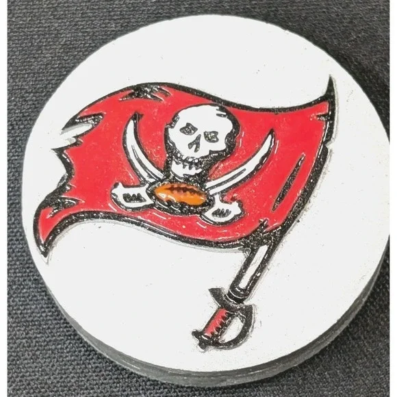 Tampa Bay Buccaneers Round Bead Charm Red Flag Skull Logo‎ NFL Polymer Clay