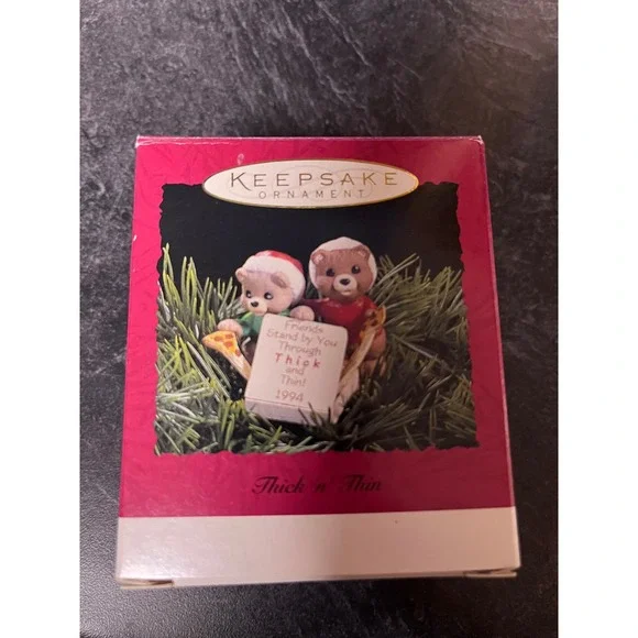 Vintage Hallmark 1994‎ Keepsake Ornament Thick n Thin Friendship Bears Christmas