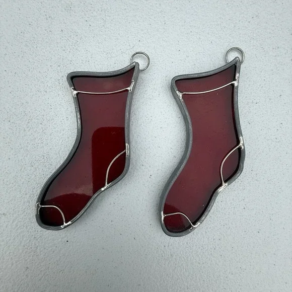 Set Of Stained Glass Christmas Stocking Ornaments‎