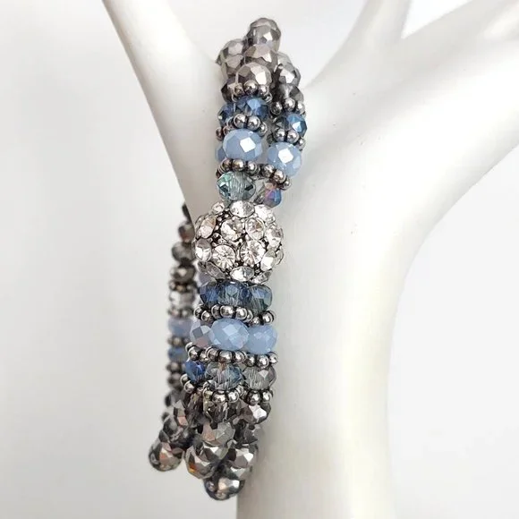 3 strand crystal and cz stretch bracelet