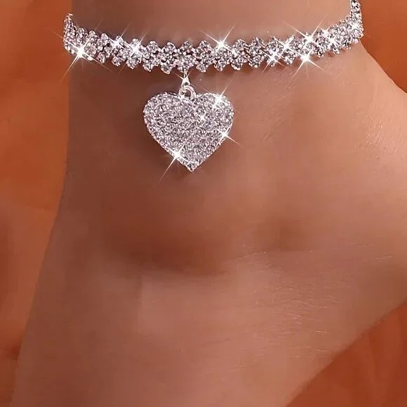 Love Heart Pendant Chain Anklet (Color: Silvery)