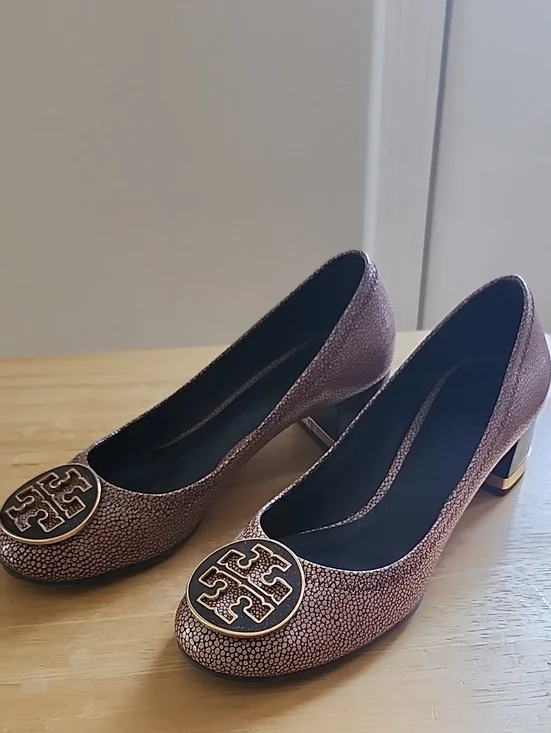 Tory Burch Beige Brown Block Heel Pumps
