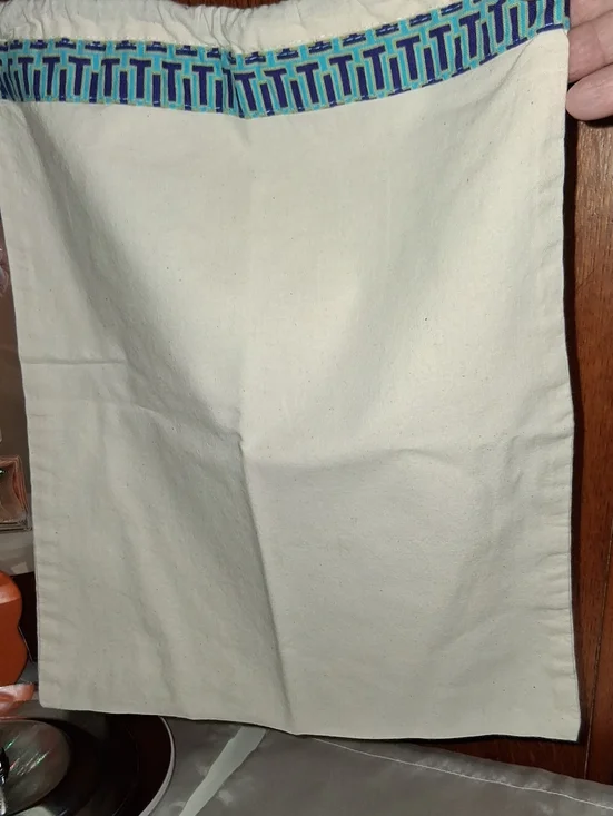 Tory Burch Cream Canvas Travel Dust Bag with Blue Green Logo Trim