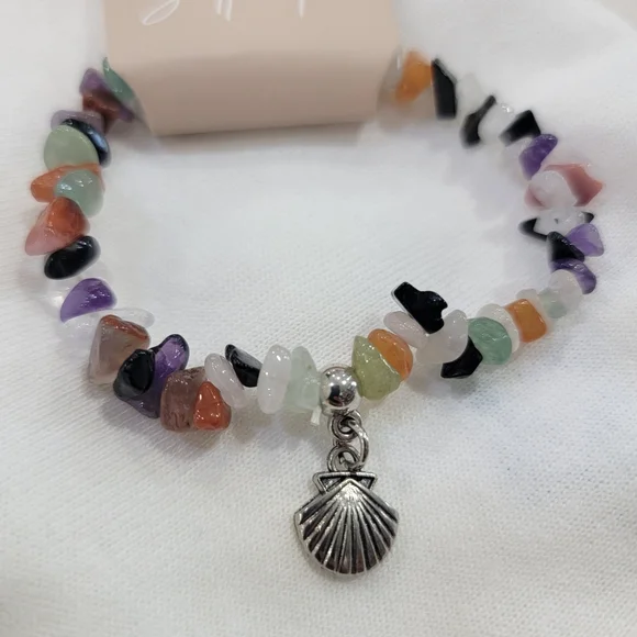 Multicolor Gemstone Bracelet with Shell Charm
