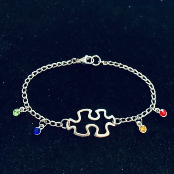 Autism Awareness Puzzle bracelet with colored rhinestones
