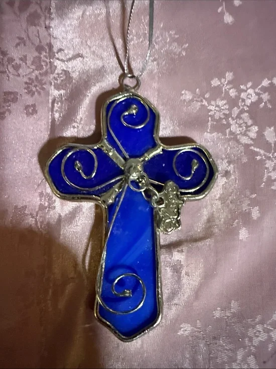 Blue Stained Glass Cross ornament