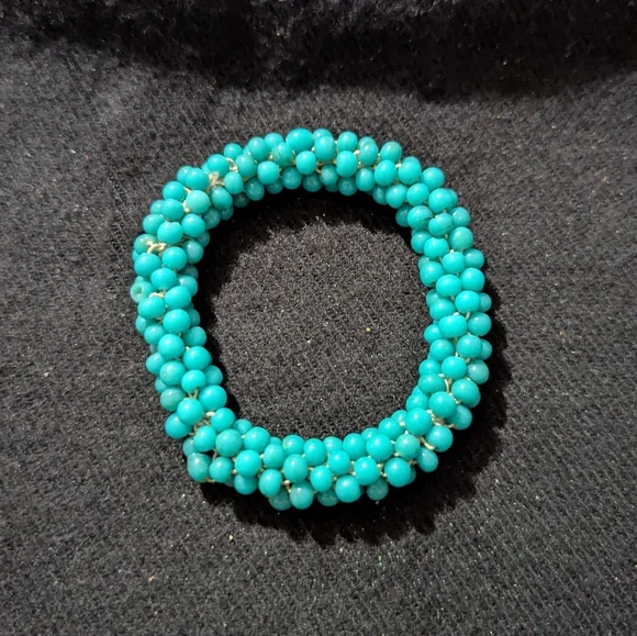 Turquoise Blue Glass Beaded Stretchy Elastic Statement Bracelet