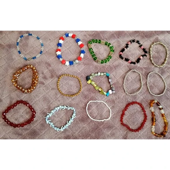 Mixed Lot of 15 Stretch Mixed Material Beaded Bracelets