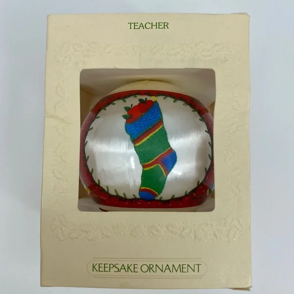 Vintage Hallmark Ornament for Special Teacher White Satin Hanging Ball 1981 NEW