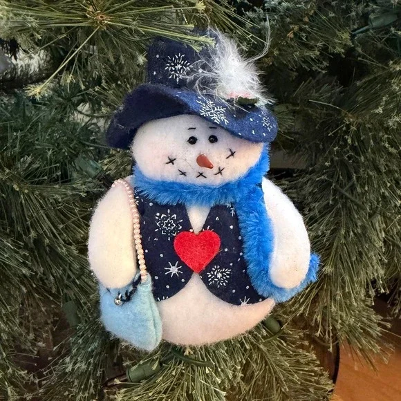 Vintage 2001 Soft Plush Trendy Snow-Woman Cute Winter Christmas Ornament‎