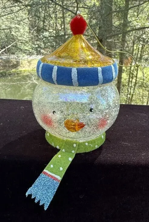 Dept 56 Whimsical Glass Snowman Head Christmas ornament Rare! -Lo10
