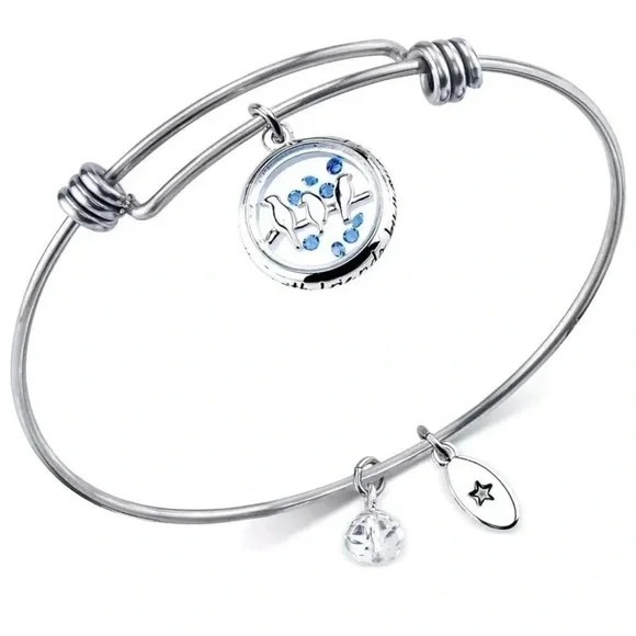 Friends Bird Charm Bangle Bracelet in Stainless Steel