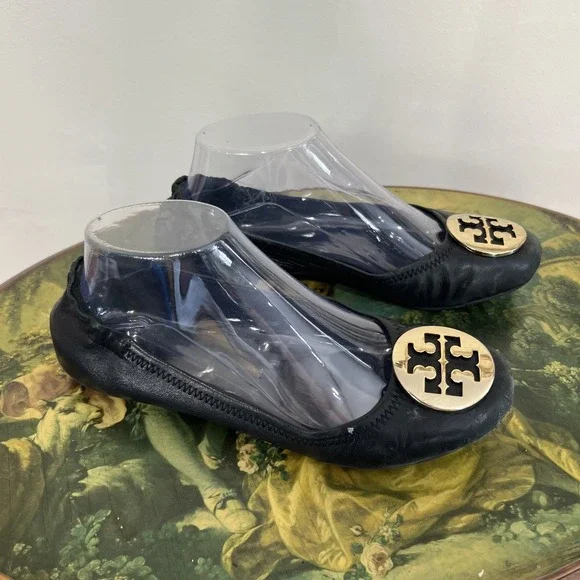 Tory Burch Minnie Travel Black Leather Ballet Flats Size 8–9