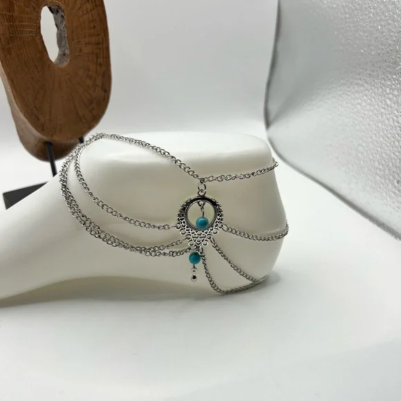 Bohemian Inspired Multi Layer Ankle Bracelet W/ Blue Beads‎ NEW