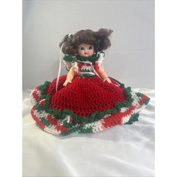 Christmas Doll Decor Vintage Handmade Knit Crochet‎ Movable Arms Tree Topper