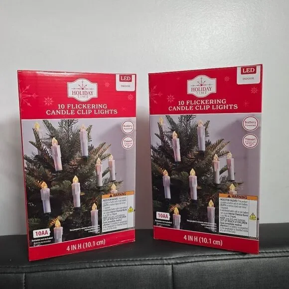2 x 10 Ct Battery-Operated White Cordless LED Clip Christmas Candles Ornament
