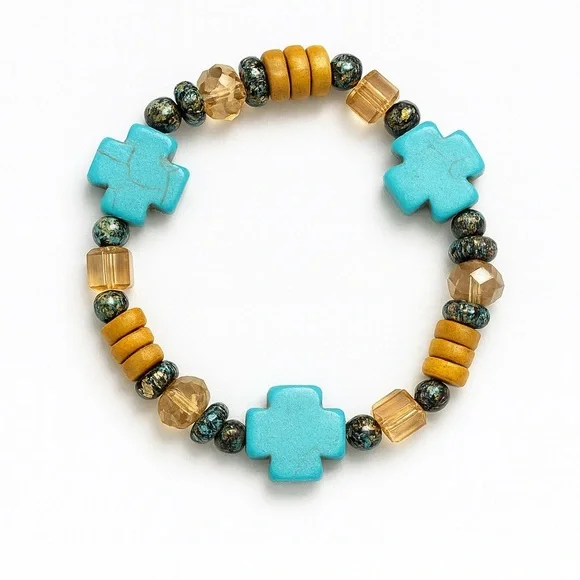 ⚜️ Turquoise and Gold Beaded Bracelet