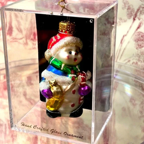 Vintage‎ Christmas Ornament Handcrafted Glass Jeweled Snowman Unique Treasures