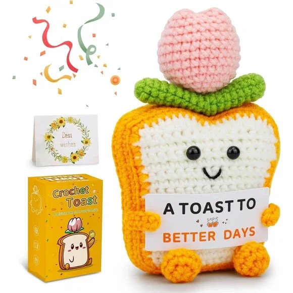 Positive Emotional Support Crochet Toast Tulip Gift w Card Handmade Plush New