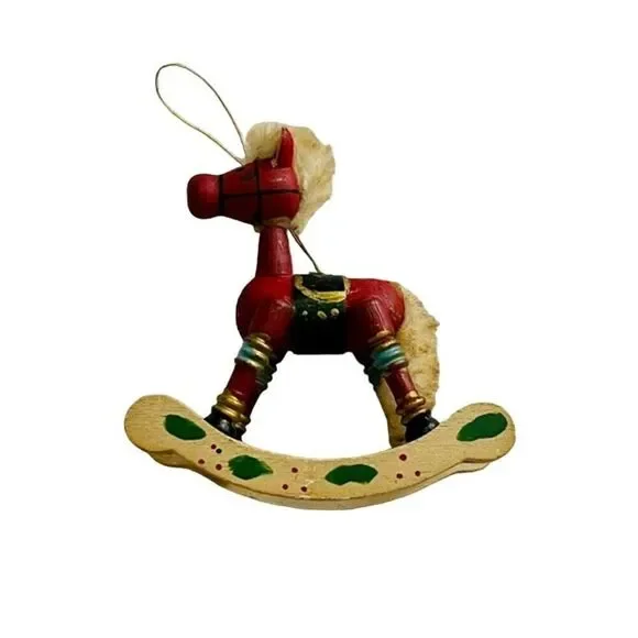 Russ Country Antique Ornaments Wooden Rocking Horse Red